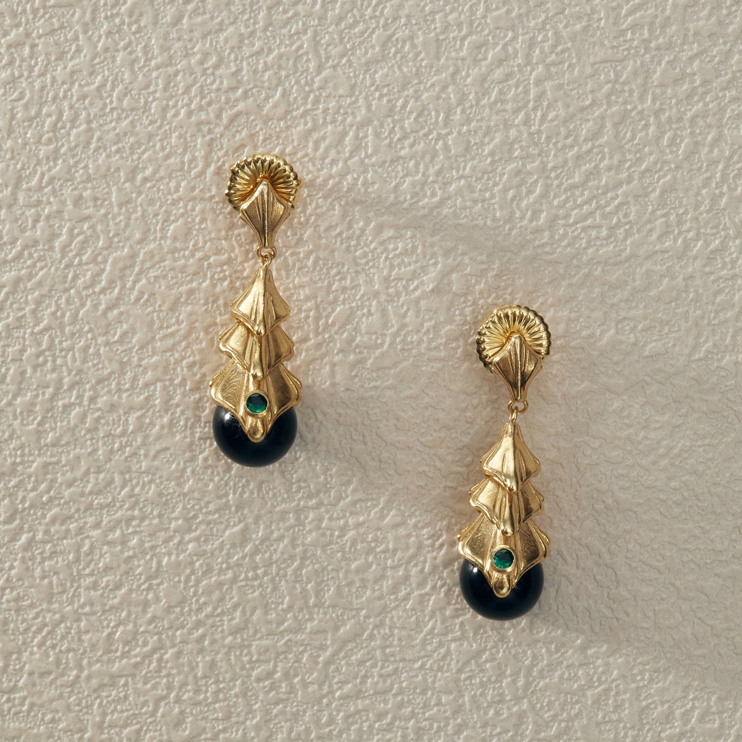 Obsidian Earrings - Gold Plated Brass