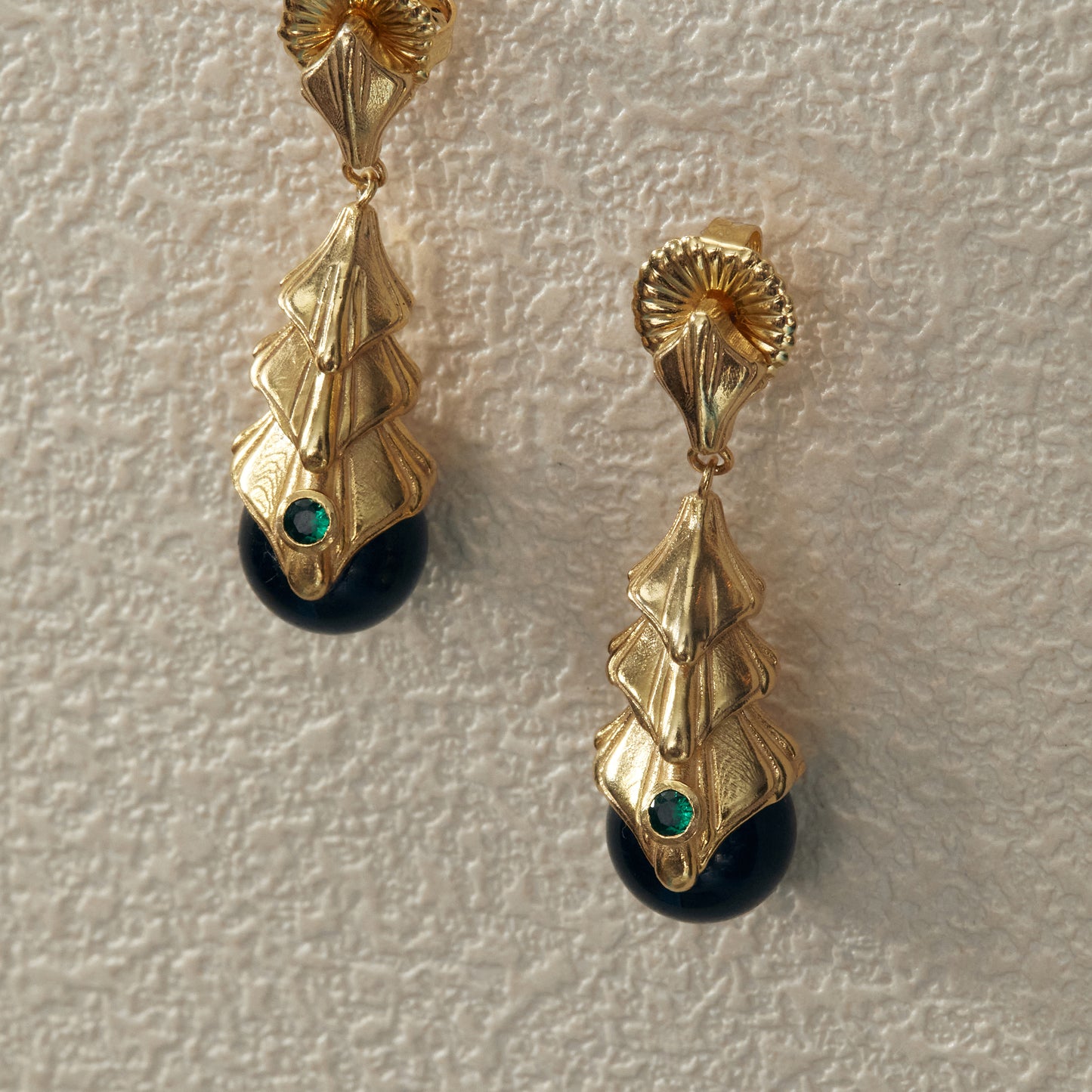 Obsidian Earrings - Gold Plated Brass