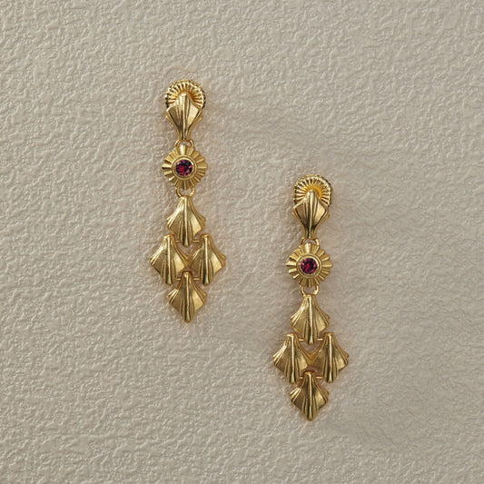 Zircon Inlay Earrings - Gold Plated Brass