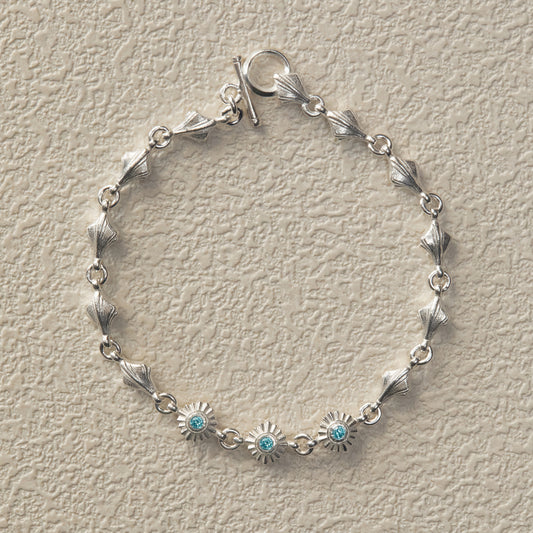 Shell Flower Stone Inlay Bracelet - Silver