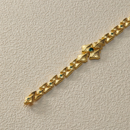 Single Diamond Inlay Bracelet - Gold Plated Brass